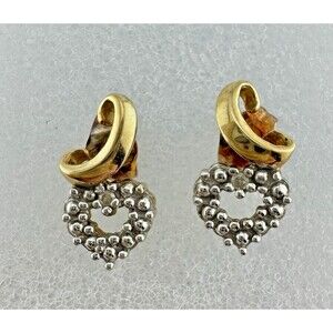 Vintage ZRW 10K Gold Italy Two Tone Heart Stud Earrings 1g